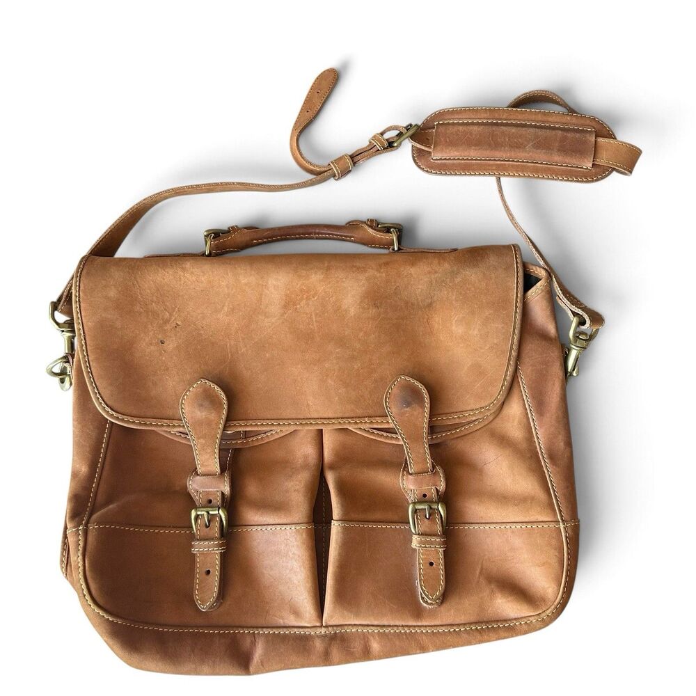 Vintage Mulholland Brothers Anglers Heritage Bag Leather Briefcase Tan Lariat